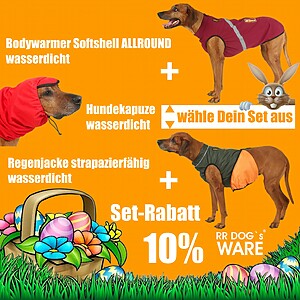 Osterset Hundekapuze inklusive Bodywarmer Softshell ALLROUND oder Regenjacke strapazierfähig