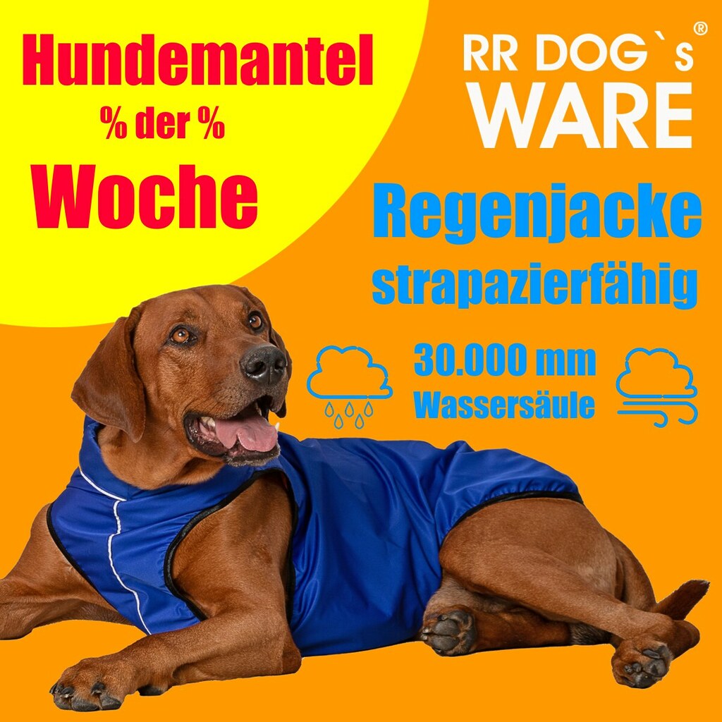 Hunderegenjacke wasserdicht reißfest im Angebot bei RR DOG`s WARE Hundebekleidung nach Maß